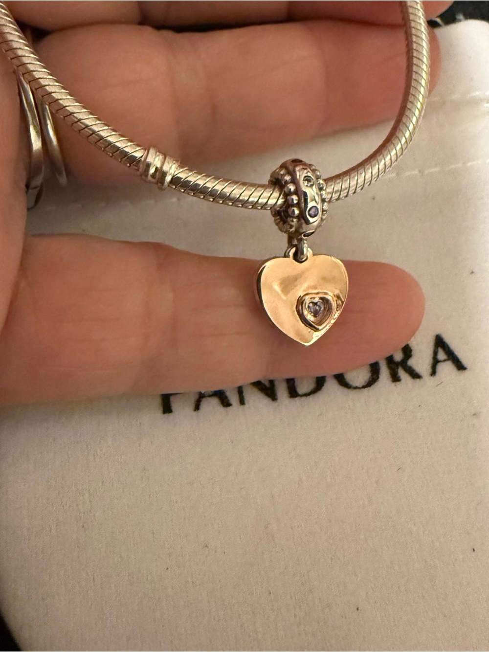 Pandora Two-Tone Heart Dangle Charm - Rose Gold & Silver